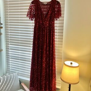 Baltic Born Burgundy Floral Lace Maxi Dress